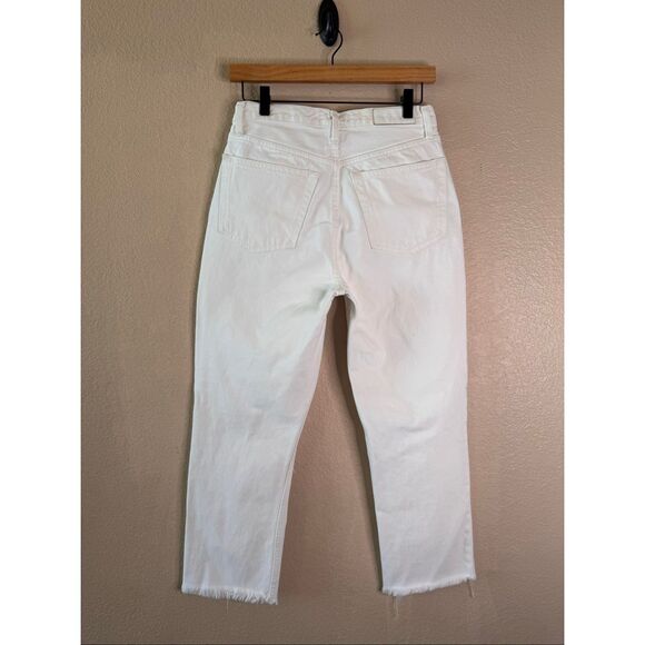 Re/Done 70s Stove Pipe Jeans Womens 27 White Distressed Denim Cropped Raw Hem - Picture 5 of 15